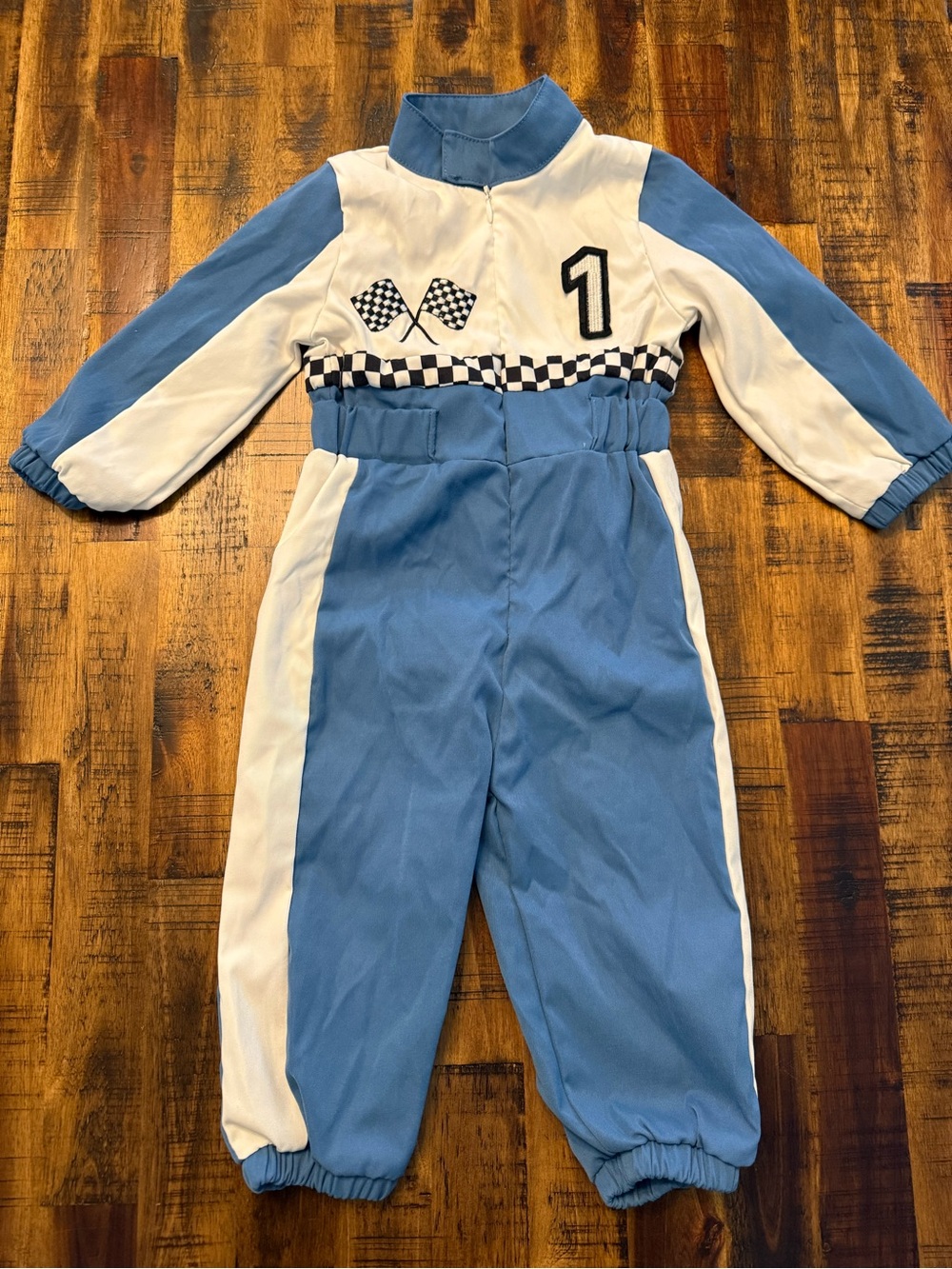 🍒 Blue & White Racing Jumpsuit Costume. 9-12M kids checkered stripe. #1
